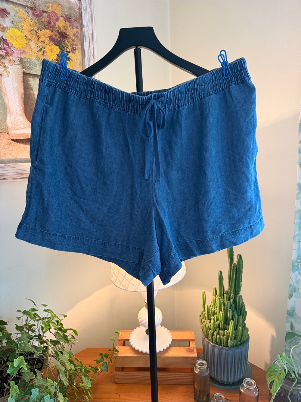 Hilary Radley Blue High-Waist Drawstring Shorts